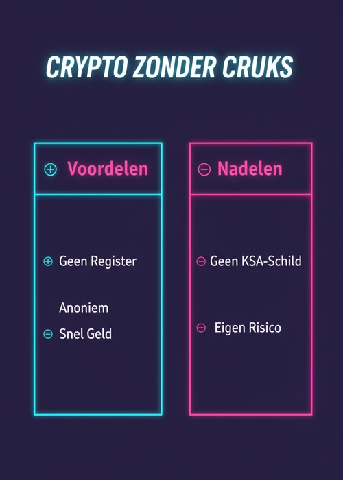 Voor- en nadelen van bitcoin casino zonder Cruks: geen register en anoniem tegenover geen KSA-schild en eigen risico.